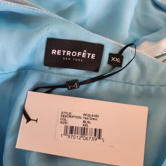 Retrofete Yesi Dress in Blue Silver XXL NWT Metallic Maxi Spaghetti Straps - Picture 11 of 13